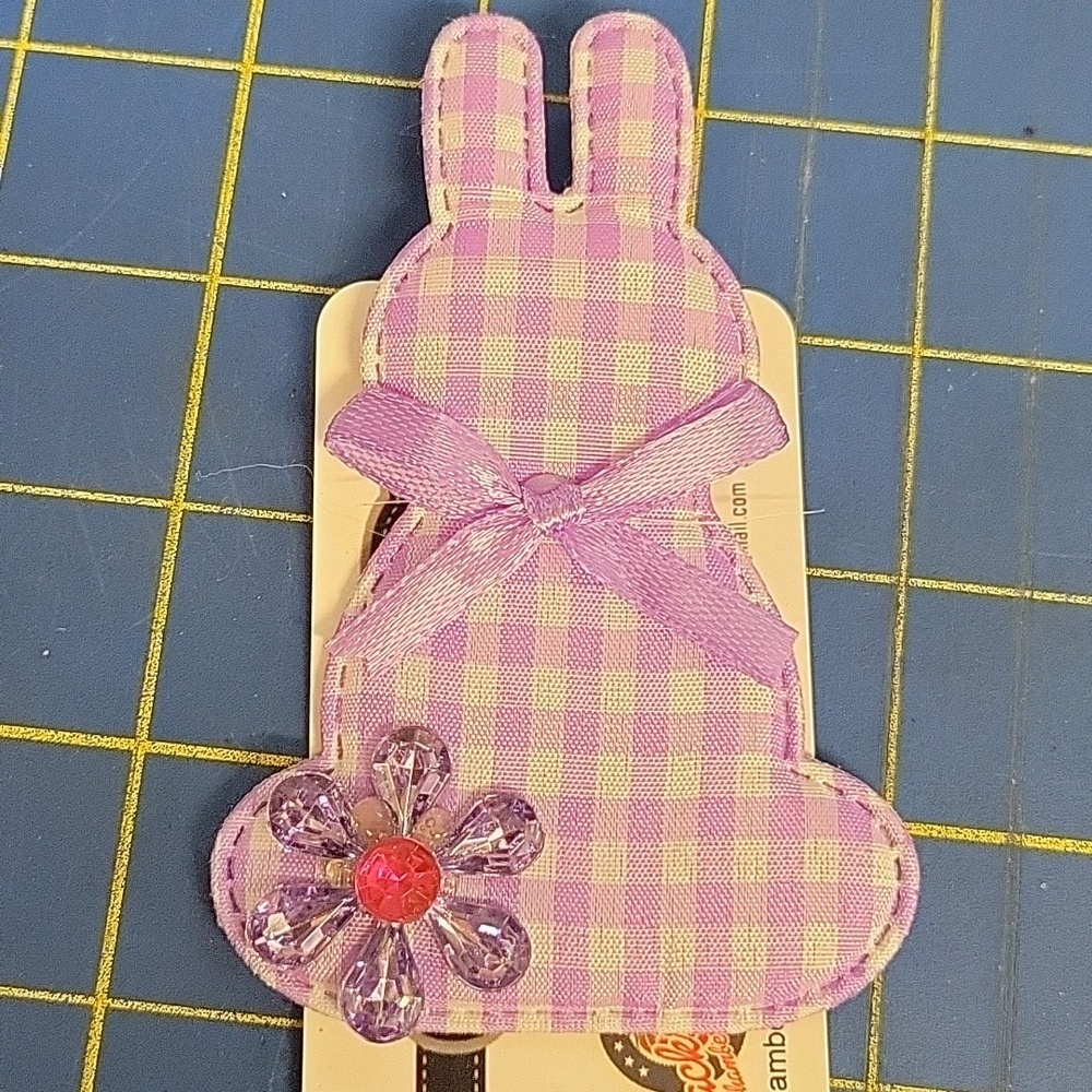 Gingham Bunny 4" Pin Purple